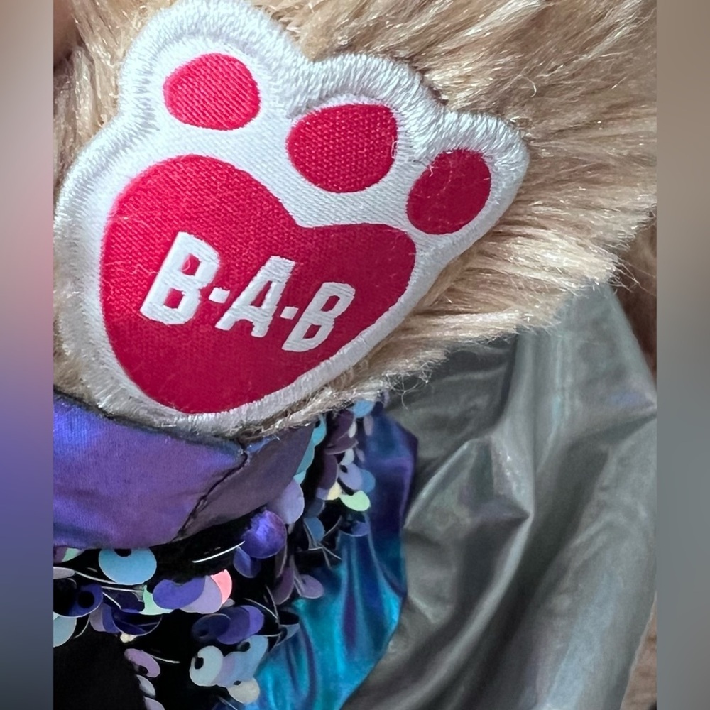 Build-A-Bear 16" Brown Bear Plush & Silver metallic dress & blue sequin jacket - Picture 8 of 14